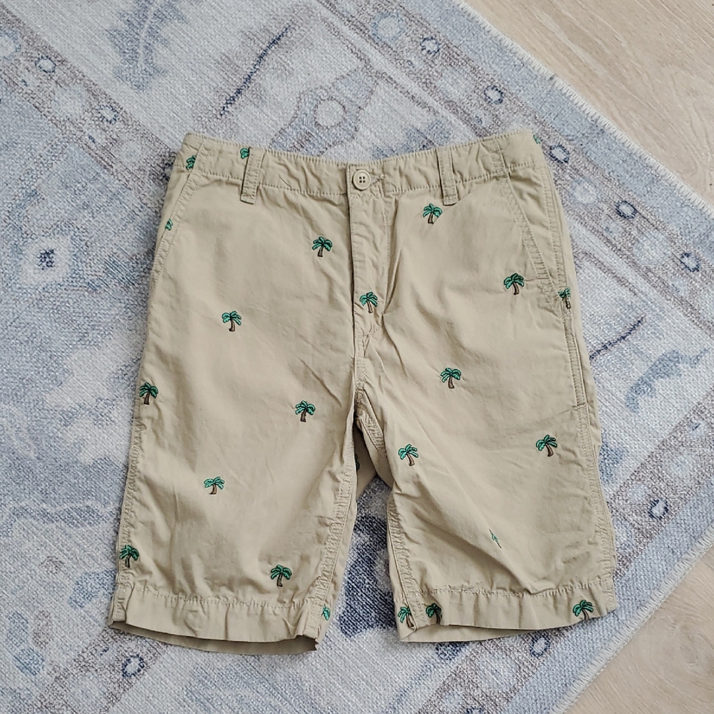 Gap Boys Khaki Embroidered Palm Trees Tropical Shorts Sz12